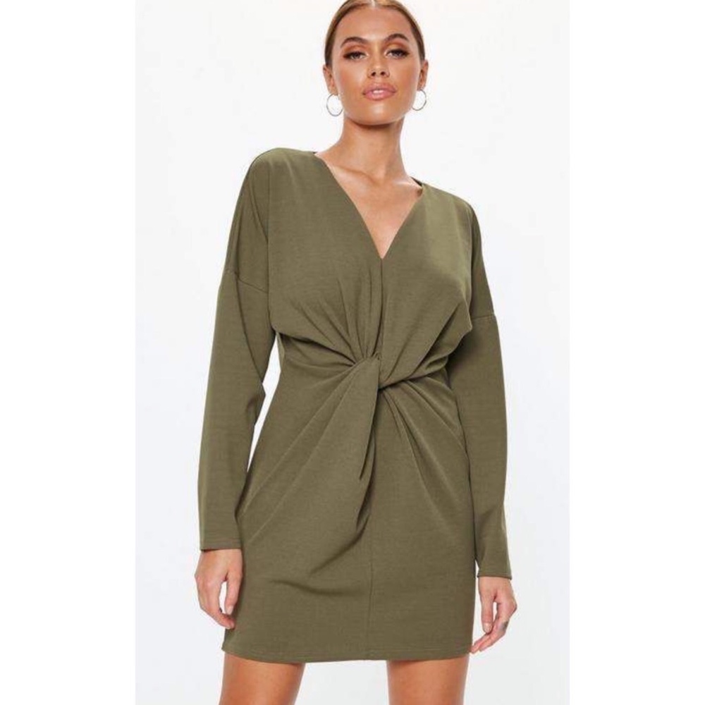 Missguided Khaki Knot Front Shift Mimi Dress - Picture 6 of 7